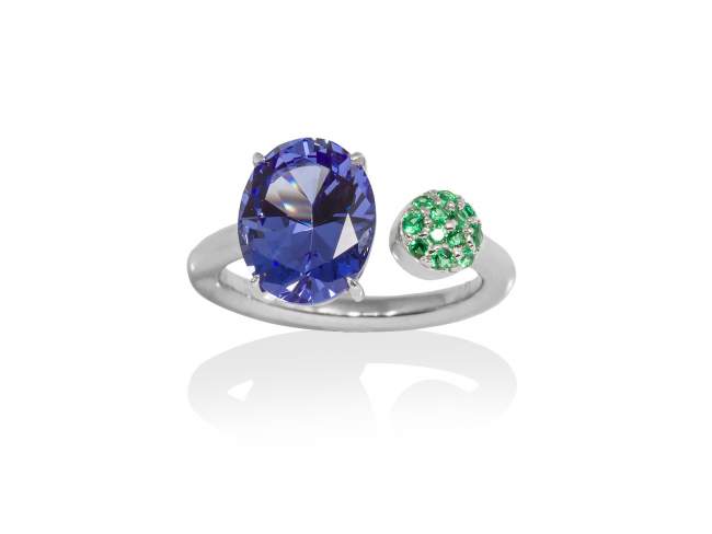 Ring PARADISE Emerald Blau in silber de Marina Garcia Joyas en plata Ring in Silber (925) rhodiniert, Synthetischen Spinell grün und Synthetischenn in Tanzanite Farbe.  
