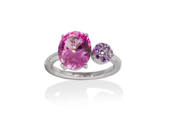 Ring PARADISE Pink in silver de Marina Garcia Joyas en plata Ring in rhodium plated 925 sterling silver, purple cubic zirconia and synthetic pink sapphire.