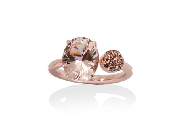 Ring PARADISE Cognac in rose silver de Marina Garcia Joyas en plata Ring in 18kt rose gold plated 925 sterling silver, brown cubic zirconia and synthetic stone in 