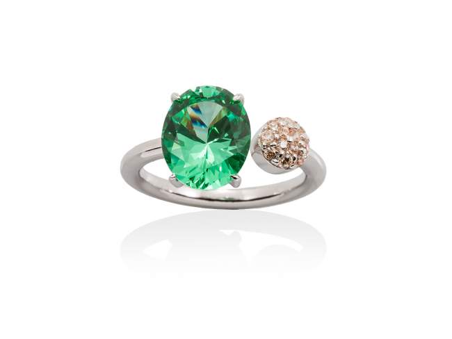 Ring PARADISE Green in silver de Marina Garcia Joyas en plata Ring in rhodium plated 925 sterling silver with cognac cubic zirconia and synthetic stone in emerald color.  