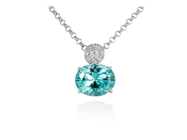 Necklace PARADISE Blue in silver de Marina Garcia Joyas en plata Necklace in rhodium plated 925 sterling silver with white cubic zirconia and synthetic stone in paraiba color. (length: 40+5 cm.)