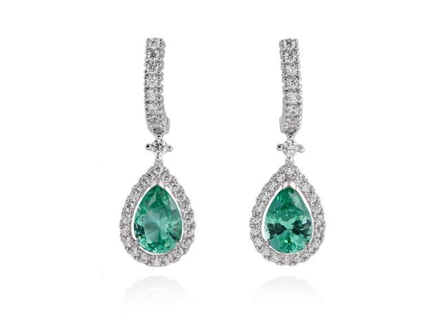 Earrings EVA Green in silver de Marina Garcia Joyas en plata Earrings in rhodium plated 925 sterling silver with white cubic zirconia and synthetic stone in emerald color. (size: 3,4 cm.)