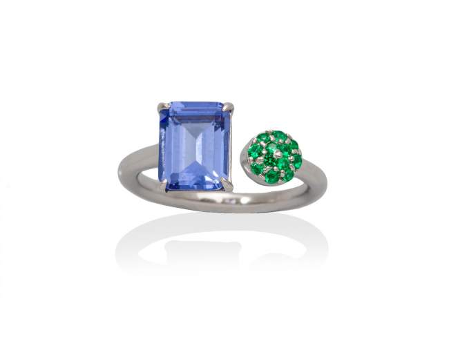 Ring PARADISE Oval Blue in silver de Marina Garcia Joyas en plata Ring in rhodium plated 925 sterling silver, synthetic green spinel and synthetic stone in tanzanite color.  