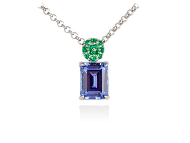 Necklace PARADISE Blue in silver de Marina Garcia Joyas en plata Necklace in rhodium plated 925 sterling silver with synthetic green spinel and synthetic stone in tanzanite color. (length: 40+5 cm.)