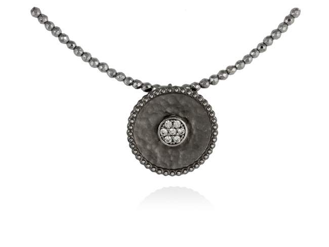 Necklace SIDNEY White in black silver de Marina Garcia Joyas en plata Necklace in ruthenium plated 925 sterling silver and white cubic zirconia with hematite. (length: 42+3 cm.)