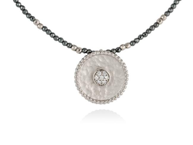 Halskette SIDNEY Weiß in silber de Marina Garcia Joyas en plata Halskette in Silber (925) rhodiniert und Zirkonia weiß mit Hämatit. (Länge: 42+3 cm)