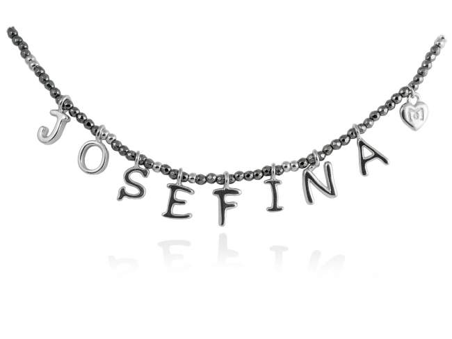 Halskette NAME Grau in silber de Marina Garcia Joyas en plata <p>Halskette in Silber (925) rhodiniert und Hämatit. (Länge: 40+3 cm)</p>