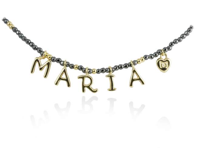 Necklace NAME Grey in golden silver de Marina Garcia Joyas en plata Necklace in 18kt yellow gold plated 925 sterling silver with hematite. (length: 40+3 cm.)