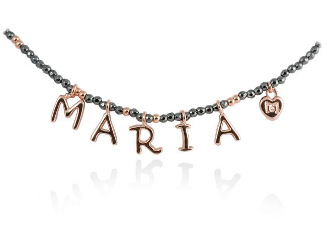 Halskette NAME Grau in silber rose vergoldet de Marina Garcia Joyas en plata Halskette in Silber (925) vergoldet in 18 Karat  Rosegold mit Hämatit. (Länge: 40+3 cm)