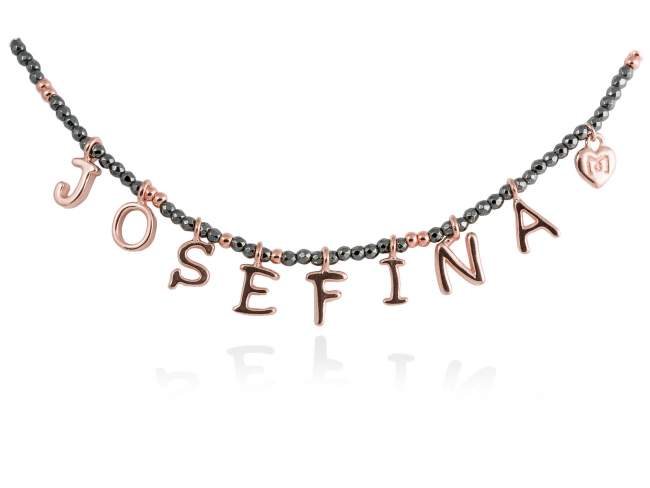 Necklace NAME Grey in rose silver de Marina Garcia Joyas en plata <p>Necklace in 18kt rose gold plated 925 sterling silver with hematite. (length: 40+3 cm.)</p>