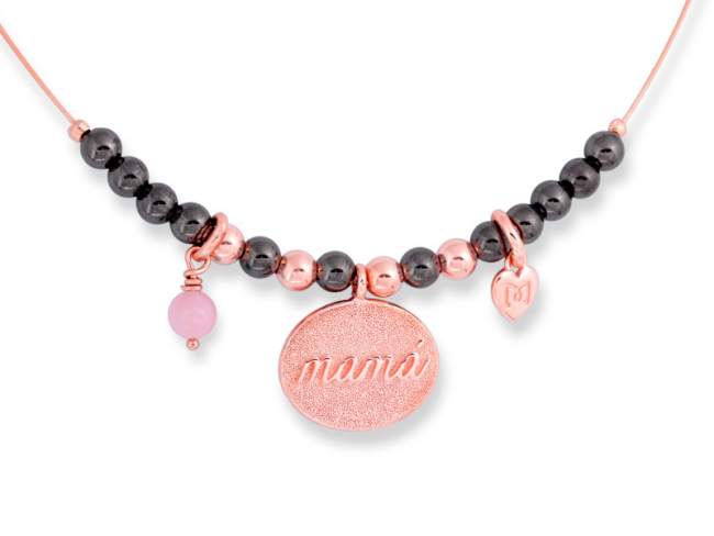 Necklace MAMÁ Pink in rose silver de Marina Garcia Joyas en plata Necklace in 18kt rose gold and ruthenium plated 925 sterling silver and blue opal. (length: 40 cm.)