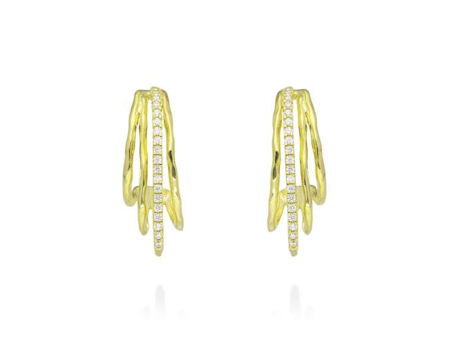 Earrings Flow piedras  in golden silver de Marina Garcia Joyas en plata Earrings in 18kt yellow gold plated 925 sterling silver and white cubic zirconia. (size: 33 x 12 mm)
