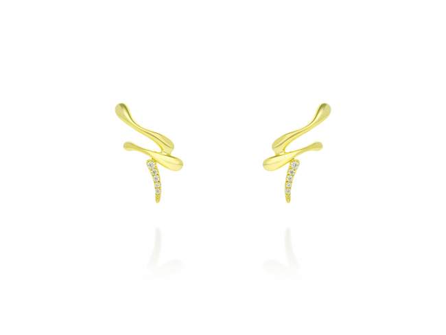 Climber Earring Flow doble piedras  in golden silver de Marina Garcia Joyas en plata Climber Earrings in 18kt yellow gold plated 925 sterling silver and white cubic zirconia. (size: 3 x 2 cm.)