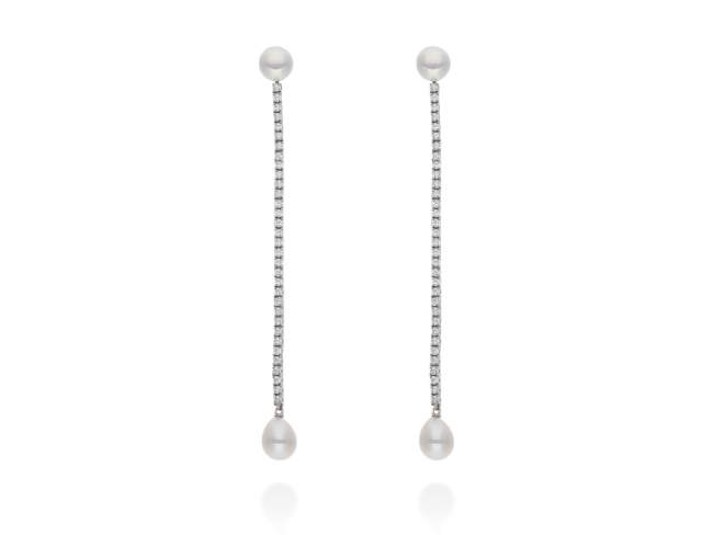 Earrings Rivere Perla  in silver de Marina Garcia Joyas en plata Earrings in rhodium plated 925 sterling silver with white cubic zirconia and freshwater cultured pearls. (length: 9 cm.)