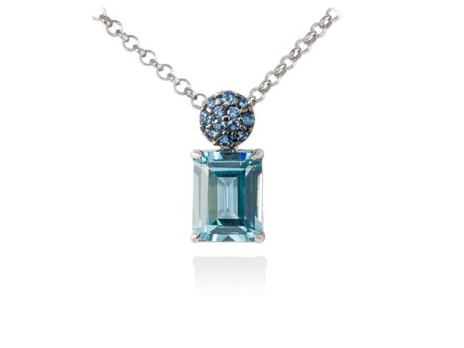 Necklace PARADISE Blue in silver de Marina Garcia Joyas en plata Necklace in rhodium plated 925 sterling silver with synthetic blue spinel and synthetic stone in aquamarine color. (length: 40+5 cm.)