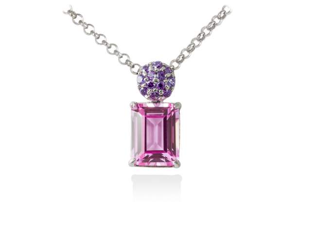 Necklace PARADISE Pink in silver de Marina Garcia Joyas en plata Necklace in rhodium plated 925 sterling silver with purple cubic zirconia and synthetic pink sapphire. (length: 40+5 cm.)