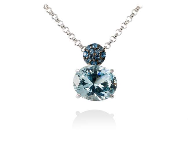Necklace PARADISE Blue in silver de Marina Garcia Joyas en plata Necklace in rhodium plated 925 sterling silver with synthetic blue spinel and synthetic stone in aquamarine color. (length: 40+5 cm.)
