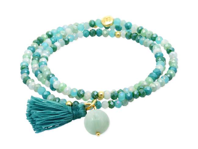 Bracelet ZEN MINT with gemstone de Marina Garcia Joyas en plata Bracelet in 925 sterling silver plated with 18kt yellow gold, with elastic silicone band and faceted strass glass, with Amazonite. Medium size 17 cm. (51 cm total)