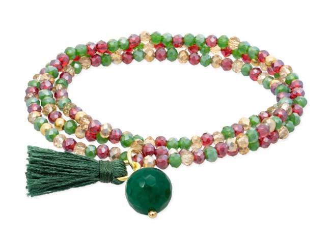 Bracelet ZEN HOLLY with gemstone de Marina Garcia Joyas en plata Bracelet in 925 sterling silver plated with 18kt yellow gold, with elastic silicone band and faceted strass glass, with Green Quartz. Medium size 17 cm. (51 cm total)