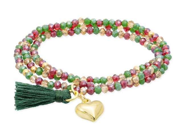 Bracelet ZEN HOLLY with heart charm de Marina Garcia Joyas en plata Bracelet in 925 sterling silver plated with 18kt yellow gold, with elastic silicone band and faceted strass glass, with heart charm. Medium size 17 cm. (51 cm total)