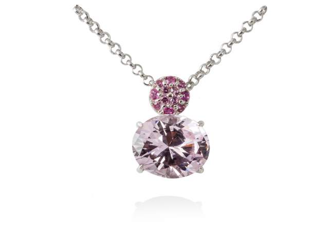 Necklace PARADISE Pink in silver de Marina Garcia Joyas en plata Necklace in rhodium plated 925 sterling silver with synthetic pink sapphire and synthetic stone water pink. (length: 40+5 cm.)