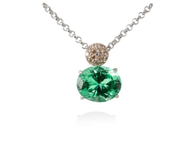 Necklace PARADISE Green in silver de Marina Garcia Joyas en plata Necklace in rhodium plated 925 sterling silver with cognac cubic zirconia and synthetic stone in emerald color. (length: 40+5 cm.)