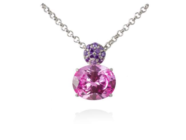 Necklace PARADISE Pink in silver de Marina Garcia Joyas en plata Necklace in rhodium plated 925 sterling silver with purple cubic zirconia and synthetic pink sapphire. (length: 40+5 cm.)