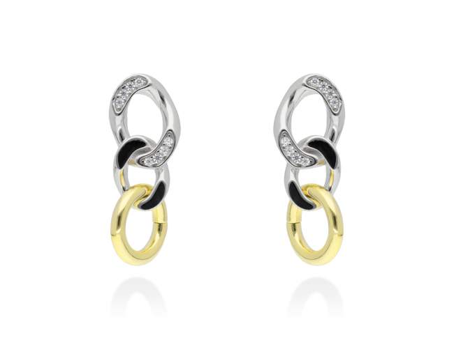 Earrings Link piedras  in silver de Marina Garcia Joyas en plata Earrings in 18kt yellow gold and rhodium plated 925 sterling silver and white cubic zirconia. (size: 30 X 10 mm.)