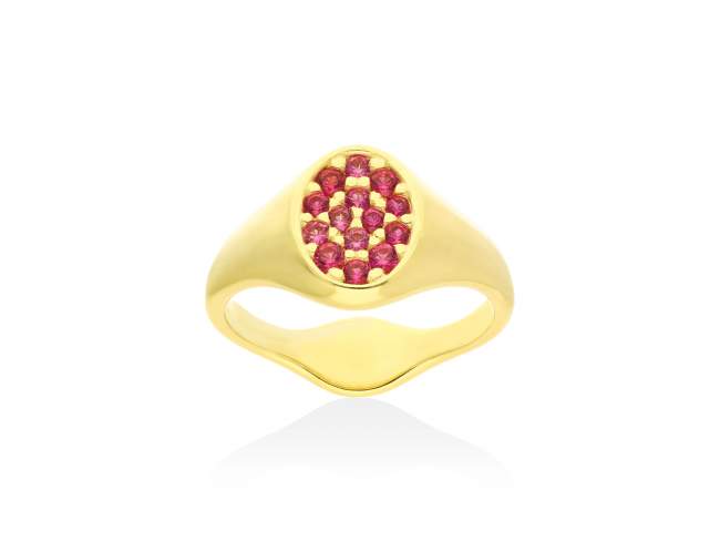 Ring Chiquito sello  in golden silver de Marina Garcia Joyas en plata Ring in 18kt yellow gold plated 925 sterling silver with synthetic pink sapphire.  