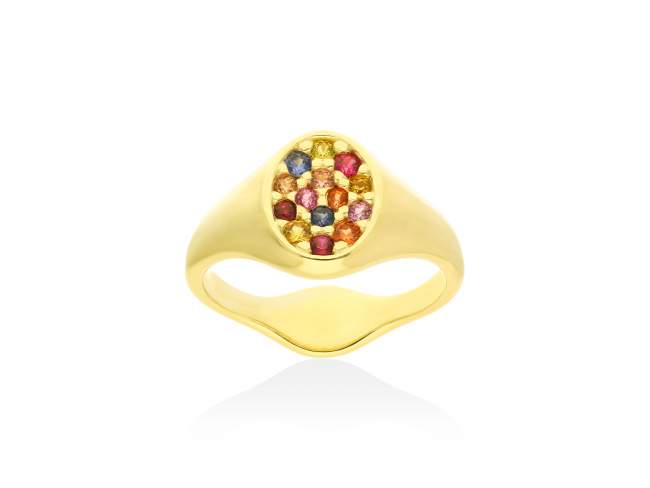Ring Chiquito sello  in golden silver de Marina Garcia Joyas en plata Ring in 18kt yellow gold plated 925 sterling silver with multicolor cubic zirconia.  