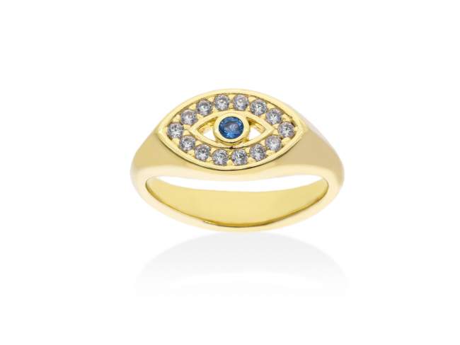 Ring Chiquito ojo  in silber vergoldet de Marina Garcia Joyas en plata Ring in Silber (925) vergoldet in 18 Karat Gelbgold mit Synthetischen Spinell blau.  