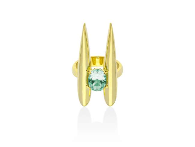 Ring Galaxy doble green in golden silver de Marina Garcia Joyas en plata Ring in 18kt yellow gold plated 925 sterling silver with synthetic stone in 