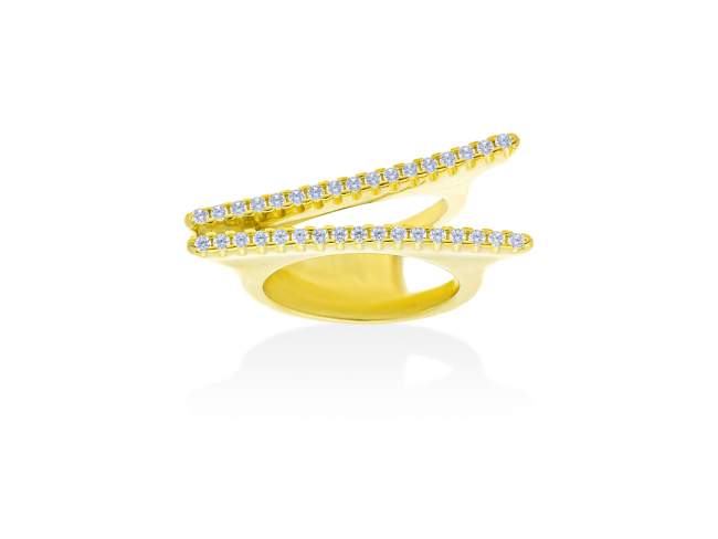 Ring Flow doble piedras  in golden silver de Marina Garcia Joyas en plata Ring in 18kt yellow gold plated 925 sterling silver and white cubic zirconia.  