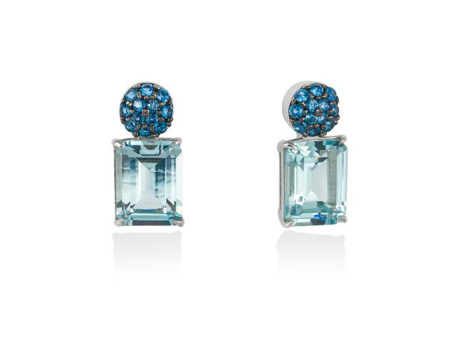 Earrings PARADISE Blue in silver de Marina Garcia Joyas en plata Earrings in rhodium plated 925 sterling silver, synthetic blue spinel and synthetic stone in aquamarine color. (size: 1,5 cm.)