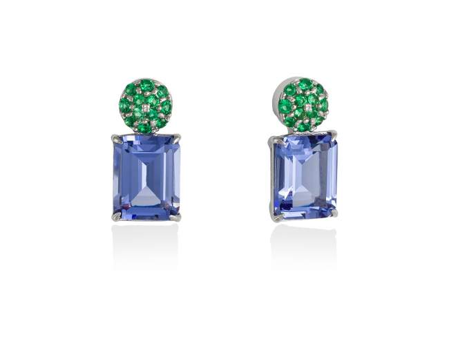 Earrings PARADISE Blue in silver de Marina Garcia Joyas en plata Earrings in rhodium plated 925 sterling silver, synthetic green spinel and synthetic stone in tanzanite color. (size: 1,5 cm.)