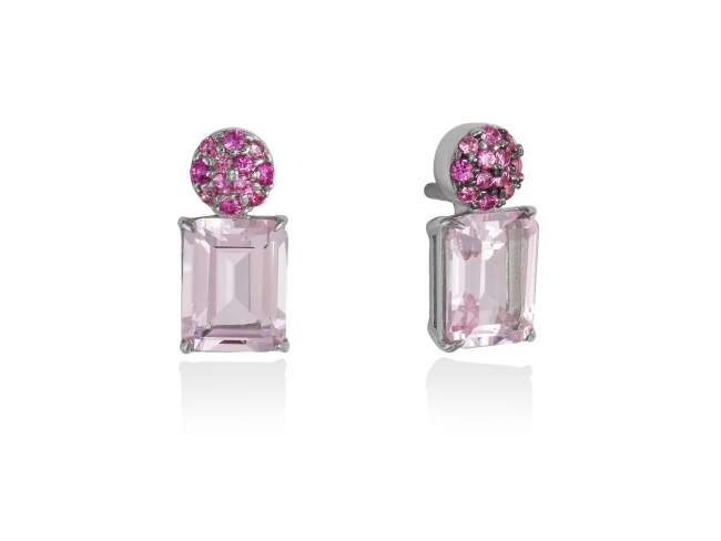 Earrings PARADISE Pink in silver de Marina Garcia Joyas en plata Earrings in rhodium plated 925 sterling silver, synthetic pink sapphire and synthetic stone water pink. (size: 1,5 cm.)