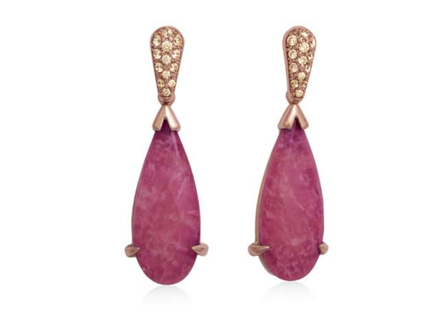 Earrings AMAZON Red in rose Silver de Marina Garcia Joyas en plata Earrings in 18kt rose gold plated 925 sterling silver with cognac cubic zirconia and mother of pearl and rhodonite doublet.  