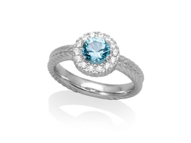 Ring MAUI Blue in silver de Marina Garcia Joyas en plata Ring in rhodium plated 925 sterling silver, white cubic zirconia and synthetic stone in aquamarine color.  
