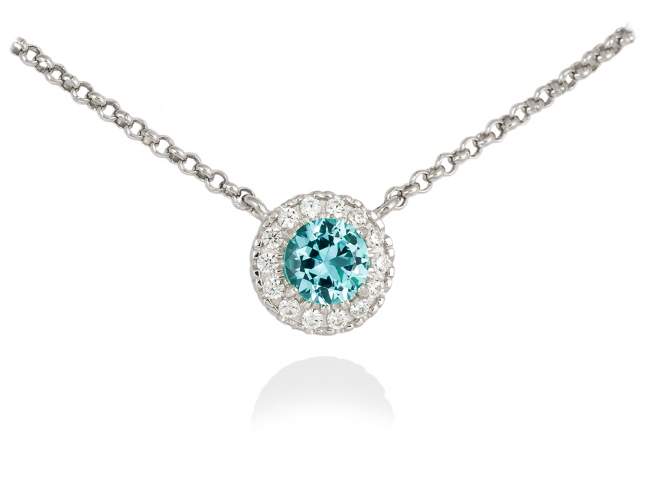 Necklace MAUI Blue in silver de Marina Garcia Joyas en plata Necklace in rhodium plated 925 sterling silver with white cubic zirconia and synthetic stone in aquamarine color. (length: 41+5 cm.)