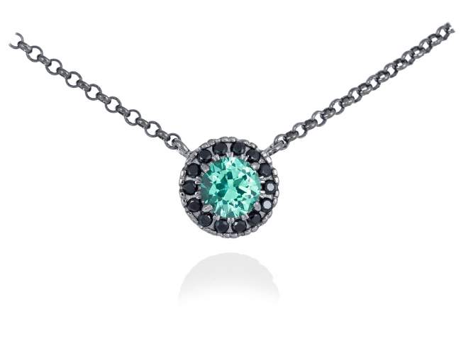 Necklace MAUI Green in black silver de Marina Garcia Joyas en plata Necklace in ruthenium plated 925 sterling silver, synthetic black spinel and synthetic stone in emerald color. (length: 41+5 cm.)