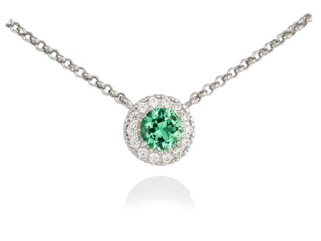 Necklace MAUI Green in silver de Marina Garcia Joyas en plata Necklace in rhodium plated 925 sterling silver, white cubic zirconia and synthetic stone in emerald color. (length: 41+5 cm.)