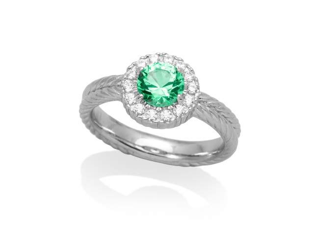 Ring MAUI Green in silver de Marina Garcia Joyas en plata Ring in rhodium plated 925 sterling silver, white cubic zirconia and synthetic stone in emerald color.  