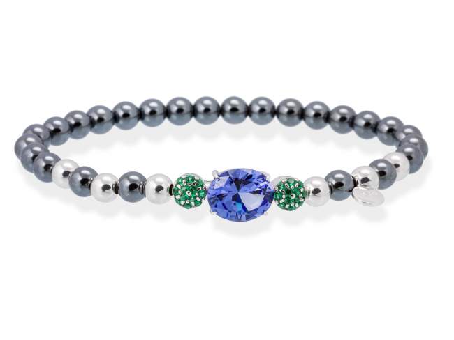 Bracelet PARADISE Blue in silver de Marina Garcia Joyas en plata Bracelet in rhodium plated 925 sterling silver, synthetic green spinel, hematite and synthetic stone in tanzanite color. (wrist size: 17 cm.)