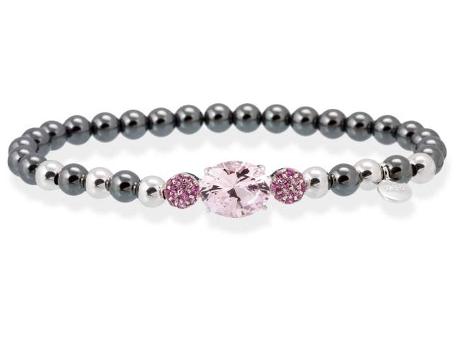 Bracelet PARADISE Pink in silver de Marina Garcia Joyas en plata Bracelet in rhodium plated 925 sterling silver, synthetic pink sapphire, hematite and synthetic stone water pink. (wrist size: 17 cm.)