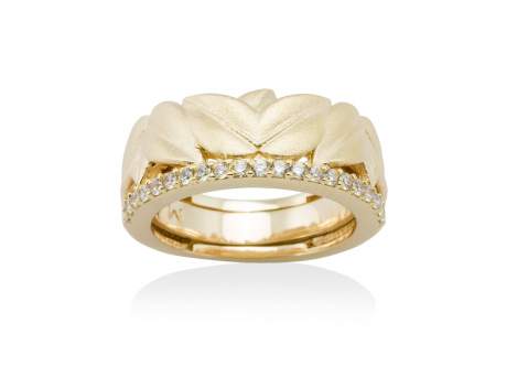 Ring LEAVES White in golden silver