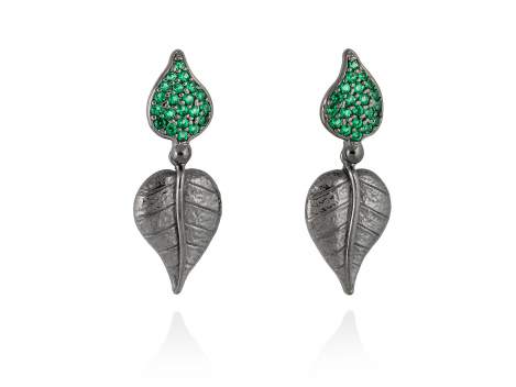 Earrings LEAVES Green in black silver