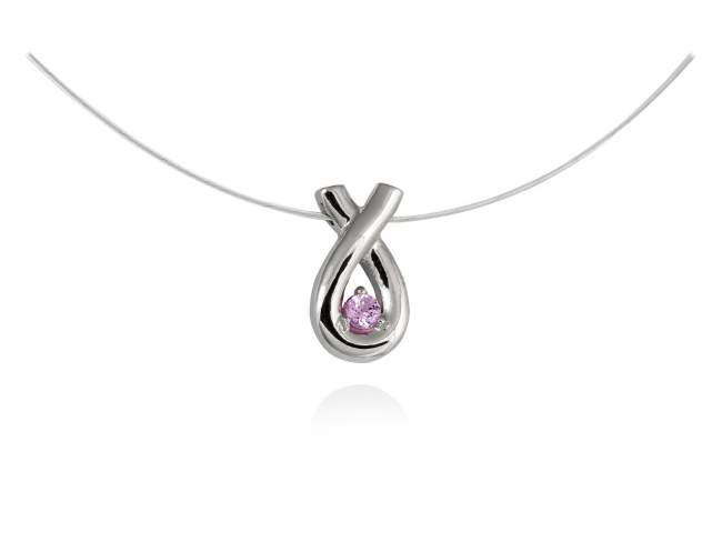 Necklace LAZO  in silver de Marina Garcia Joyas en plata <p>Necklace in rhodium plated 925 sterling silver and synthetic pink sapphire. (length: 41 cm.)</p>