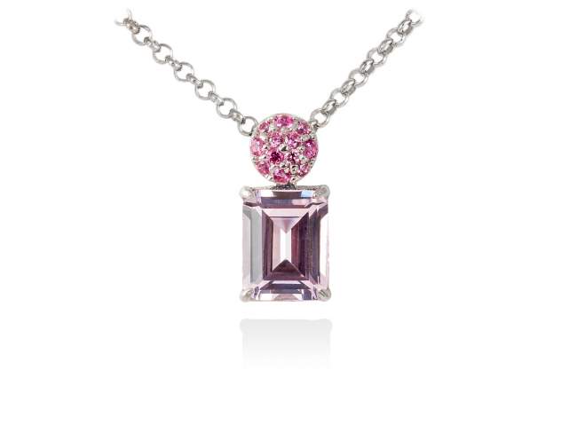 Necklace PARADISE Pink in silver de Marina Garcia Joyas en plata Necklace in rhodium plated 925 sterling silver with synthetic pink sapphire and synthetic stone water pink. (length: 40+5 cm.)