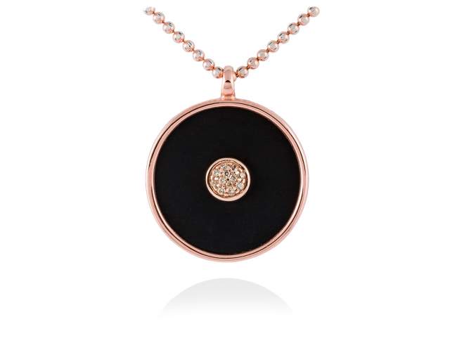 Pendant MOON Black in rose silver de Marina Garcia Joyas en plata Pendant in 18kt rose gold plated 925 sterling silver, white cubic zirconia and black onyx. (external diameter: 2,8  cm.)  (Chain is not included)