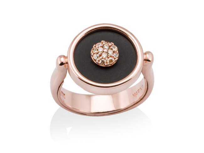 Ring MOON Black in rose silver de Marina Garcia Joyas en plata Ring in 18kt rose gold plated 925 sterling silver, white cubic zirconia and black onyx.  